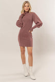 Rose Glitter Mock Neck Long Sleeve Mini Dress