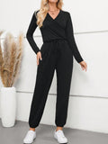 Black Tie Waist Long Sleeve Jumpsuit