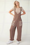 Taupe Ribbed Leopard Tied Shoulder Overalls