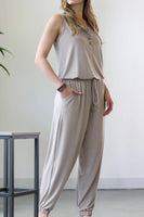 sleeveless jogger jumpsuit taupe