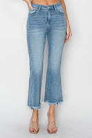 High Rise Frayed Hem Flare Jeans