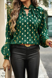 Green Cutout Mock Neck Long Sleeve Blouse