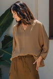 Camel Long Sleeve Blouse