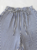 Drawstring Striped Elastic Waist Pants