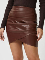 Faux Leather Ruched Asymmetrical Hem Skirt