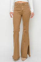 Camel High Waist Side Slit Flare Jeans