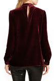 Burgundy Cutout Long Sleeve Velvet Blouse