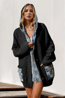 Hooded Denim Spliced Sweater Cardigan