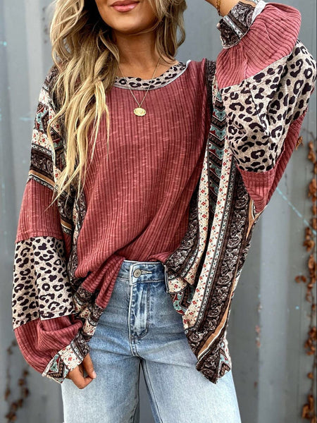 Multi Print Mix Long Sleeve Knit Top