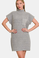 Grey Short Sleeve Sweater Mini Dress