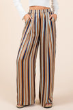 Striped Satin Elastic Waist Wide Leg Pants