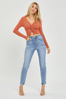 High Rise Frayed Hem Skinny Jeans