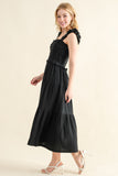 Black Smocked Ruffled Tiered Dress