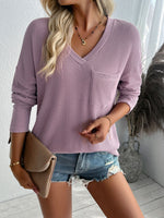 Textured V-Neck Long Sleeve Top