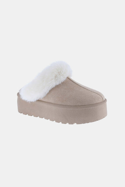 Tan Platform Faux Fur Trim Slip-Ons