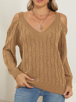 Knit V-Neck Cutout Long Sleeve Sweater