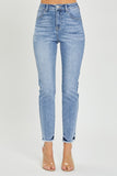 High Rise Frayed Hem Skinny Jeans