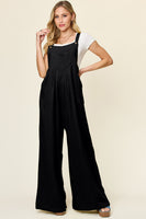 Black Texture Wide Strap Wide Leg Overall