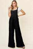 Black Texture Wide Strap Wide Leg Overall