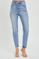 High Rise Frayed Hem Skinny Jeans