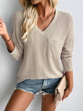 Textured V-Neck Long Sleeve Top