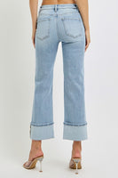 Plus Size Ankle Straight Leg Cuffed Denim