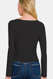 Black Square Neck Long Sleeve Top