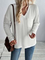 Textured V-Neck Long Sleeve Top