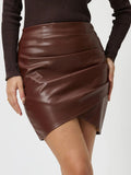 Faux Leather Ruched Asymmetrical Hem Skirt