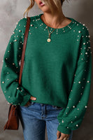 Pearl Detail Long Sleeve Sweater Multiple Colors