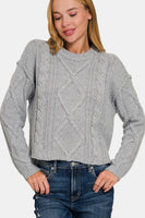 Grey Cable Sweater with Side Slits