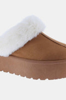 Chestnut Platform Bottom Faux Fur Trim Slip-Ons