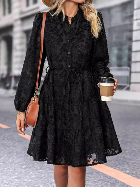 Black Lace Button Down Dress