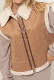 Faux Fur-Contrast Zip Up Suede Vest