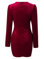 Velvet Ruched Surplice Long Sleeve Mini Dress