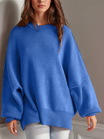 Side Slit Round Neck Long Sleeve Sweater