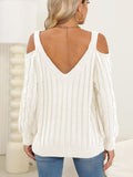 Knit V-Neck Cutout Long Sleeve Sweater