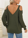 Knit V-Neck Cutout Long Sleeve Sweater