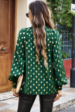 Green Cutout Mock Neck Long Sleeve Blouse