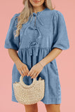 Bow Knots Half Sleeve Denim Dress