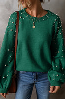 Pearl Detail Long Sleeve Sweater Multiple Colors