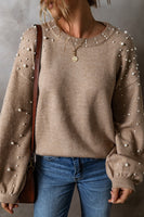 Pearl Detail Long Sleeve Sweater Multiple Colors