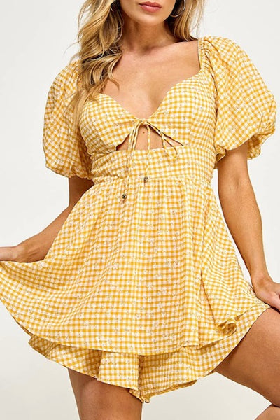 yellow + white gingham layered