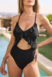 black ruffle cutout one piece