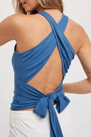 dark blue tie back top