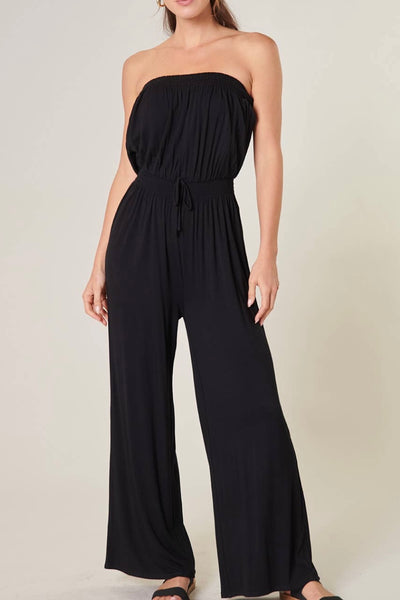 black strapless jumpsuit