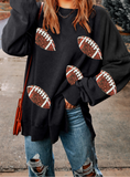 Sequin Football Patch Slit Sweatshirt