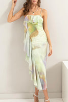 matcha multi ruffle midi dress