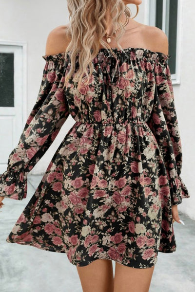 off the shoulder multi floral dress