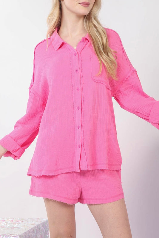 lightweight gauze blouse pink